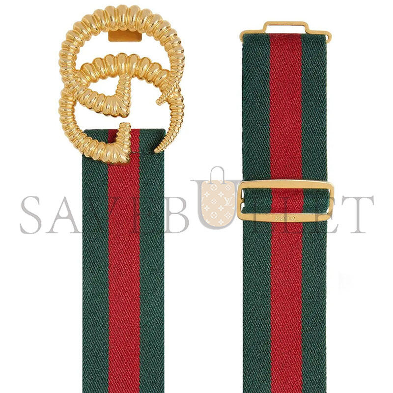 GUCCI BELT WEB ELASTIC WITH TORCHON DOUBLE G BUCKLE GREEN RED 